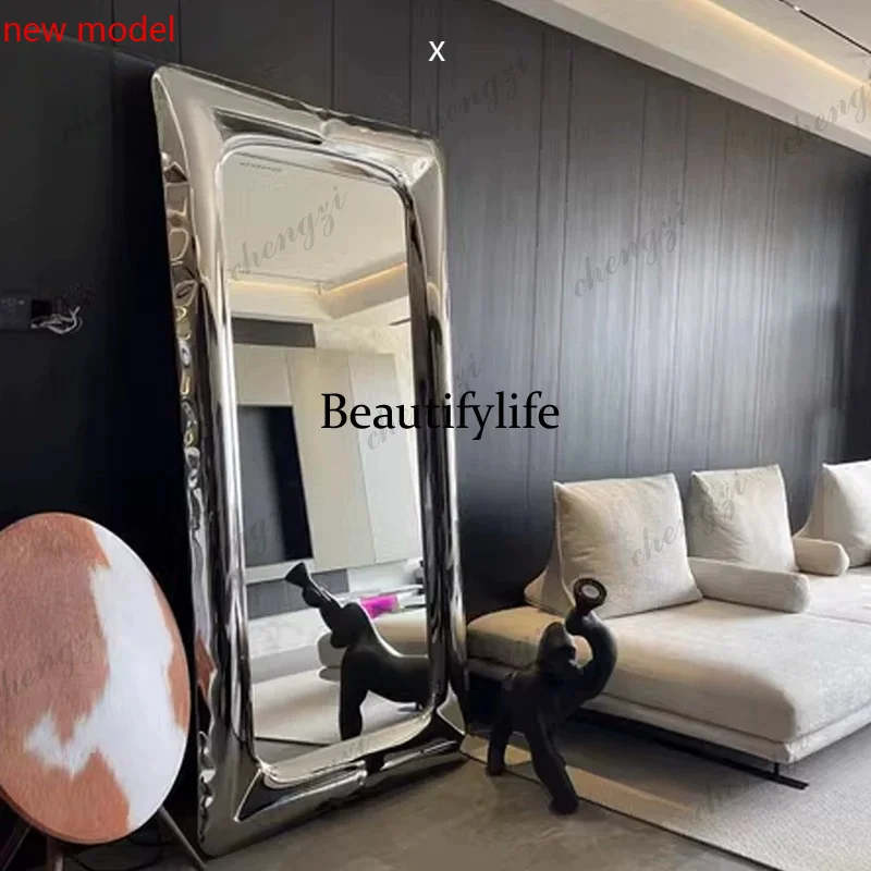 Stainless steel wall-mounted decorative full-length mirror, modern simple makeup, decorative mirror, customizableN138