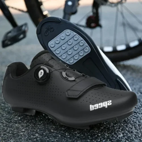 Imagen 2 del producto Zapatos de bicicleta Unisex de goma sin cerradura para hombre sin tacos, zapatos de ciclismo de velocidad Rb para bicicleta de carretera, zapatillas de deporte con Pedal plano para mujer