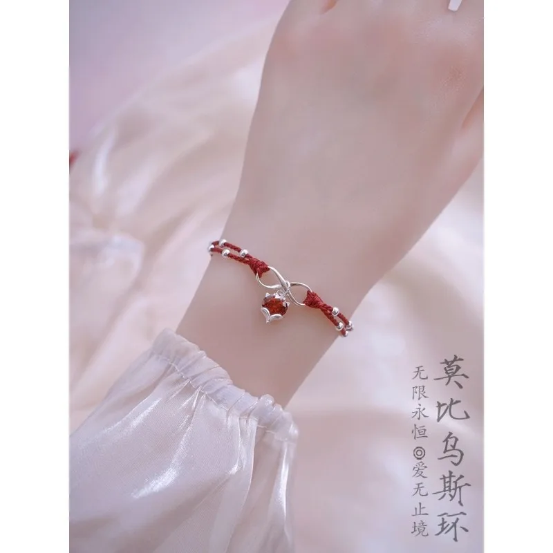 

‌ Браслет из стерлингового серебра Fox Love Attraction с красной веревкой для женщин, нежная плетеная петля Мебиуса, зодиакальный год, изменение удачи