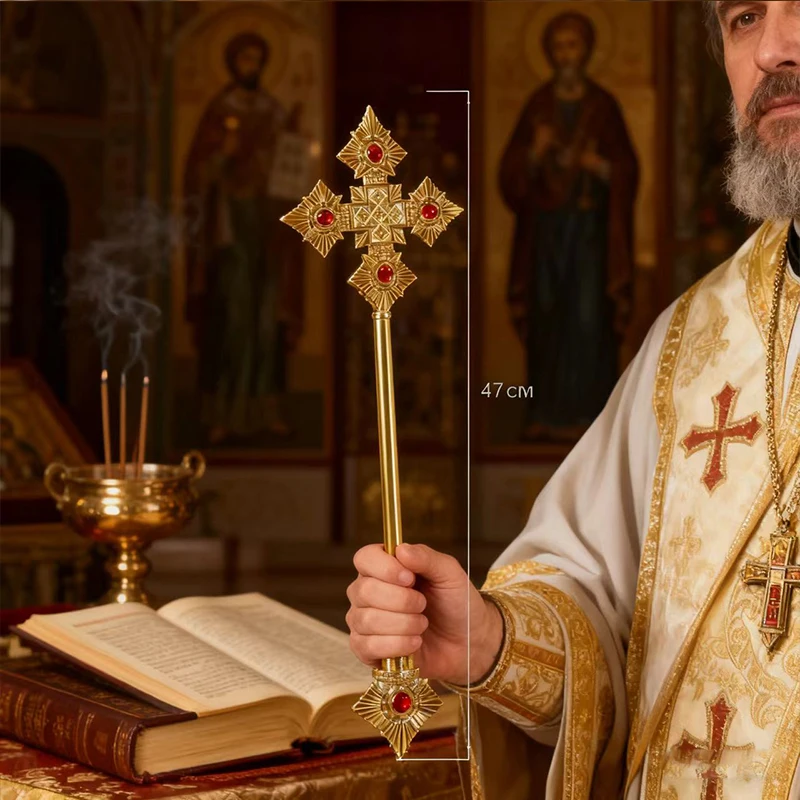 

New 2026 Exquisite Eastern Orthodox Ruby Set Cross Scepter Religious Church Celebration Ceremony Sacred Collection Inheritance