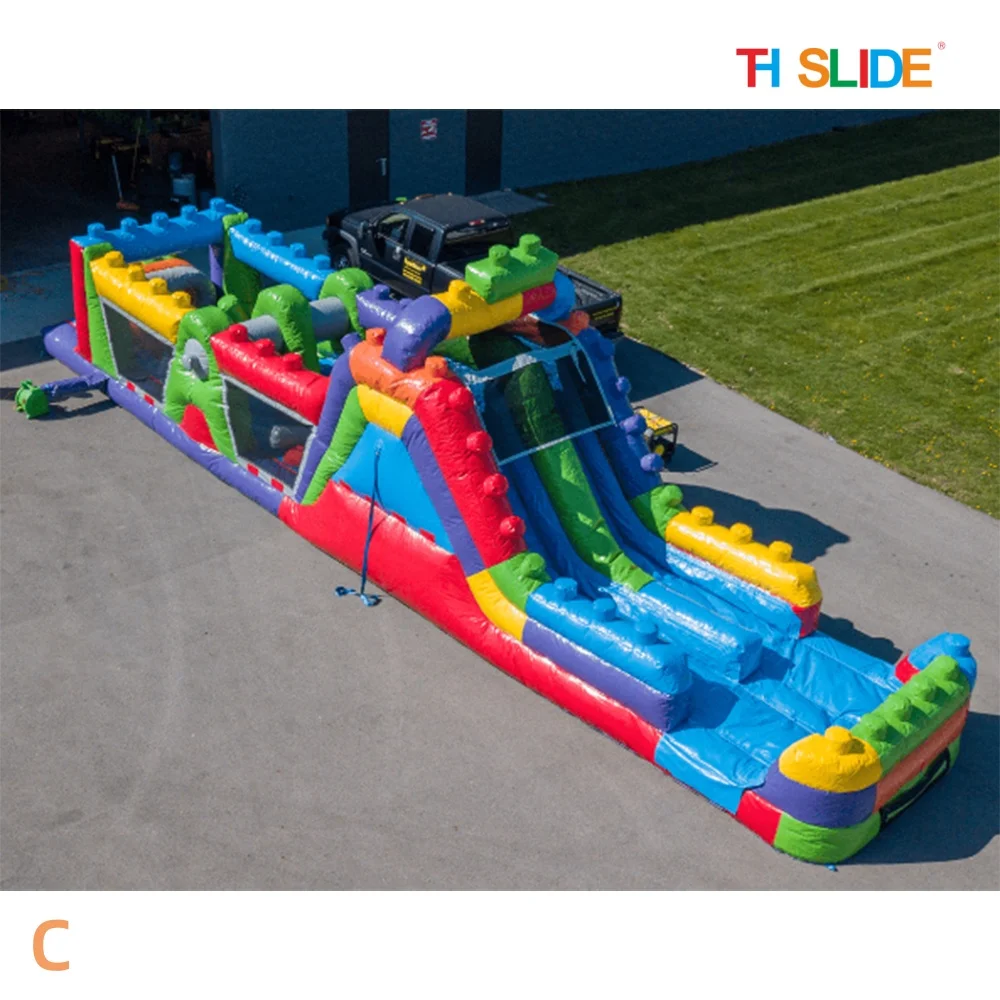 

by ship to door, 15x3m colorful inflatable obstacle course sport games, commercial double lanes bouncy water slides and pool