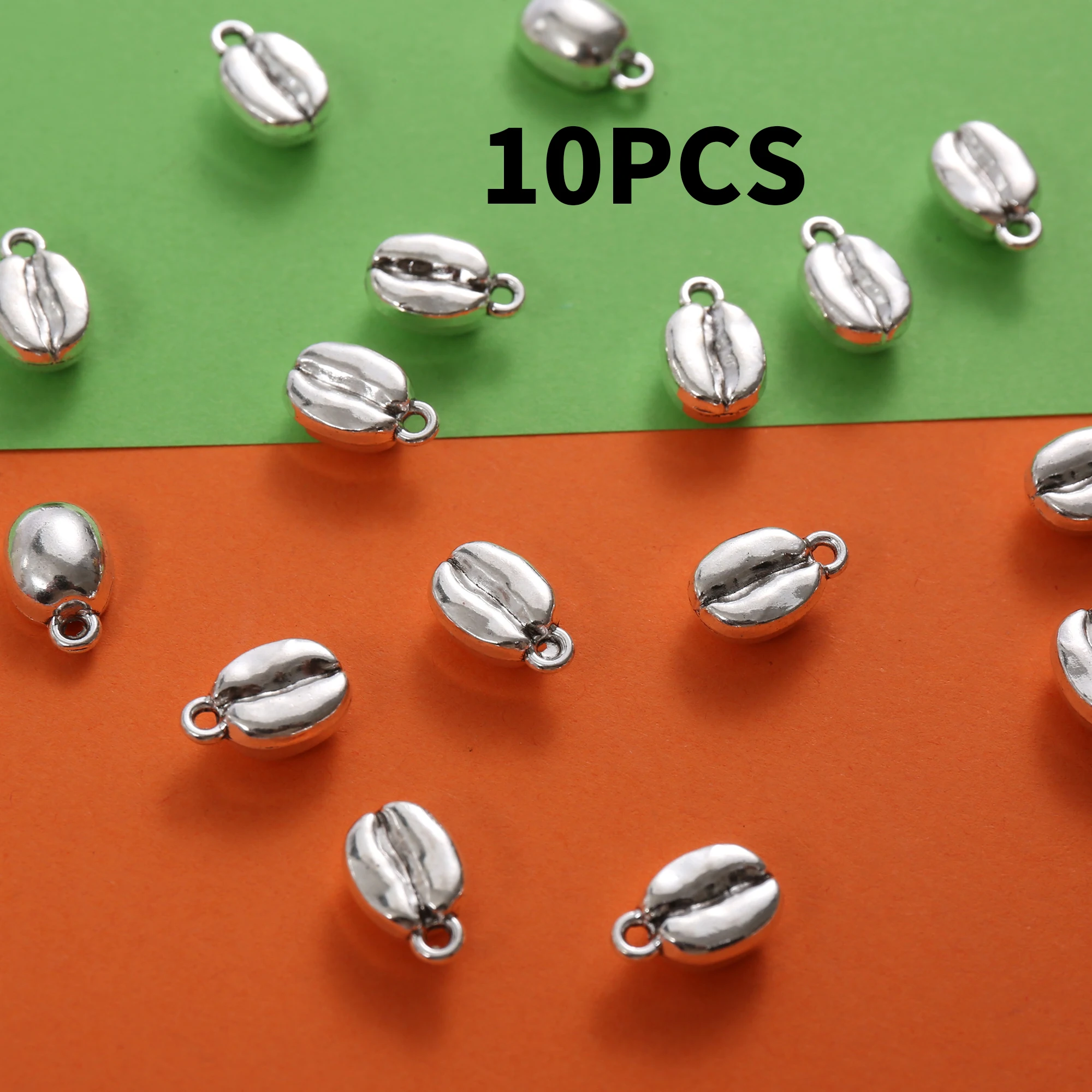 10 Kaffeebohnen-Anhänger, Mini-Kaffeebohnen-Charms, geeignet für DIY-Armbänder, Halsketten, Ohrringe, künstlerische handgefertigte Kaffee-Schmuckzubehörteile