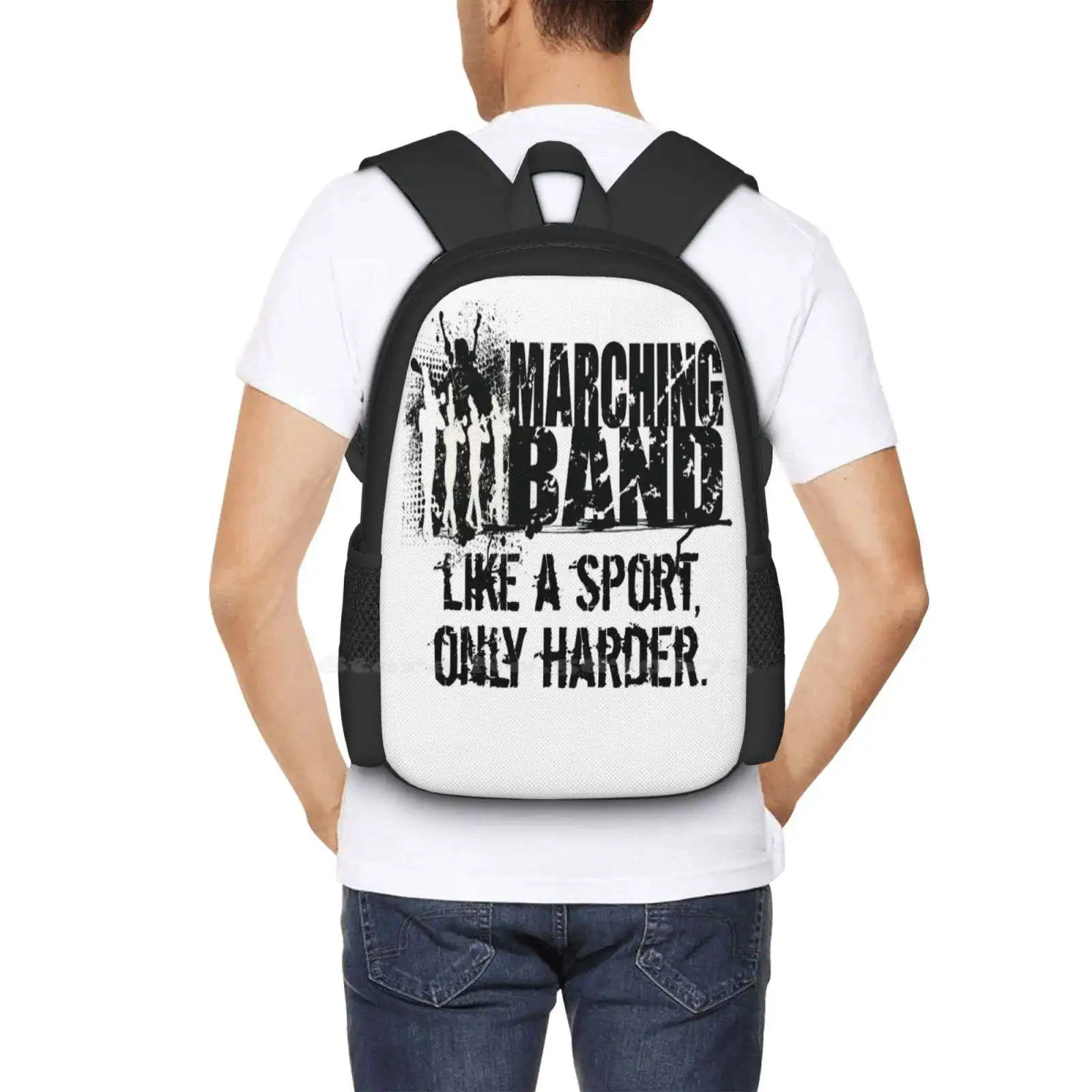 قميص فرقة مسيرة مضحكة - هدايا الفرقة الماركة - مثل الرياضة فقط أصعب تصميم طباعة ثلاثية الأبعاد على ظهره حقيبة الطالب فرقة مسيرة مضحكة