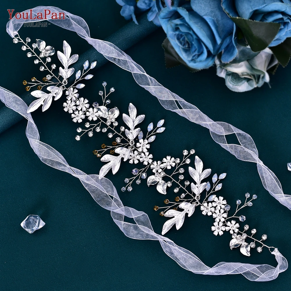 

YouLaPan Crystal Bridal Belts Wedding Belts Alloy Leaf Sash Belt Wedding Dress Accessories Opal Rhinestone Waist Sash SH278