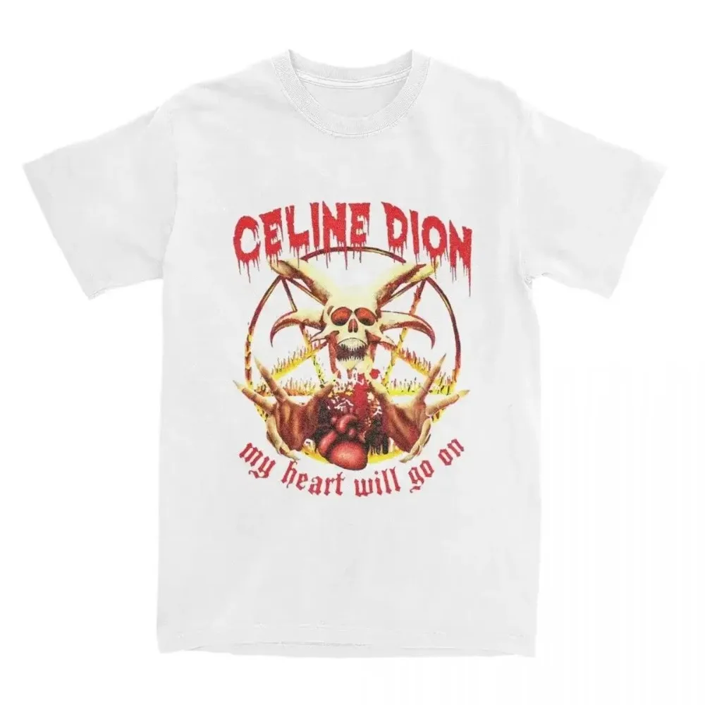 Celine Dion My Heart Will Go on Metal Personality Street Style T-shirt Cotton Harajuku T-shirt Men's Short Sleeve