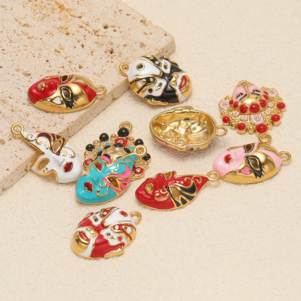 3 Stück Edelstahl-Charms mit Wechselgesichtsmasken-Motiv für DIY-Schmuckherstellung, Hip-Hop-Halsketten, Armbänder und chinesische Ohrringe. – Detail 8