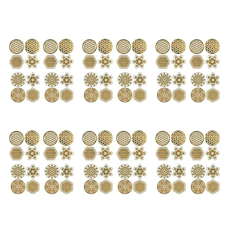 AT21-96Pcs/Set Metal Energy Decor Sticker Flower Of Life Children's Day Gifts 7 Chakra Copper Energy Tower Orgonite Stickers