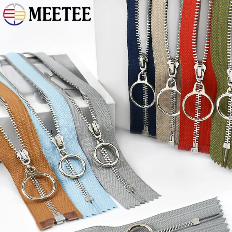 

3# Pearl Metal Zippers 3Pcs Auto Lock 15-70cm Open-End/Close-End Zipper Jacket Sewing Zip Accessories Clothes Repair Material