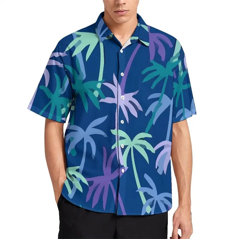 Harajuku Summer 3D Palm Trees Printing Shirts Cocoanut Trees Graphic Short Shirts For Men Fashion Cool Clothing Hawaiian Blouses