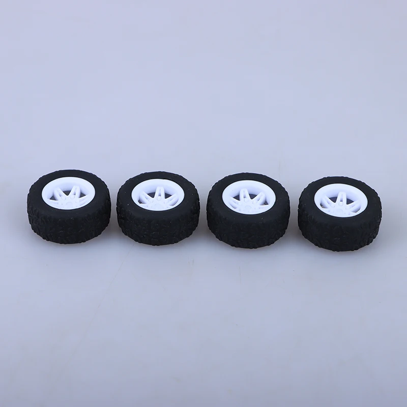 4Pcs ABS Wheels With Rubber Tire Modified Parts Diameter 30mm Assembly Rims For Model Car Toy Hotwheels Tomica