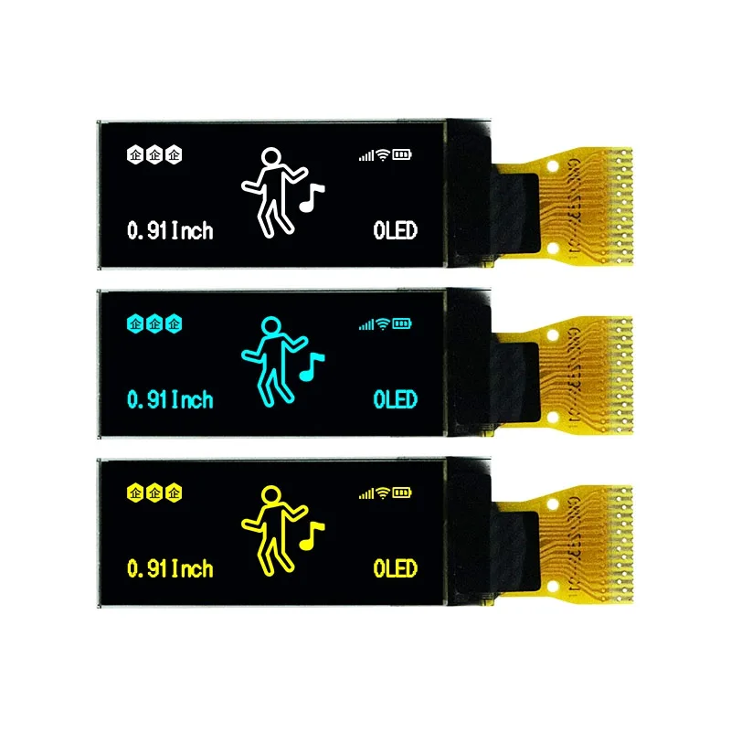 

Модуль OLED-дисплея с диагональю 0,91 дюйма — драйвер SSD1306, разрешение 128x32, монохромный (белый/синий/желтый), интерфейс I2C, голая панель