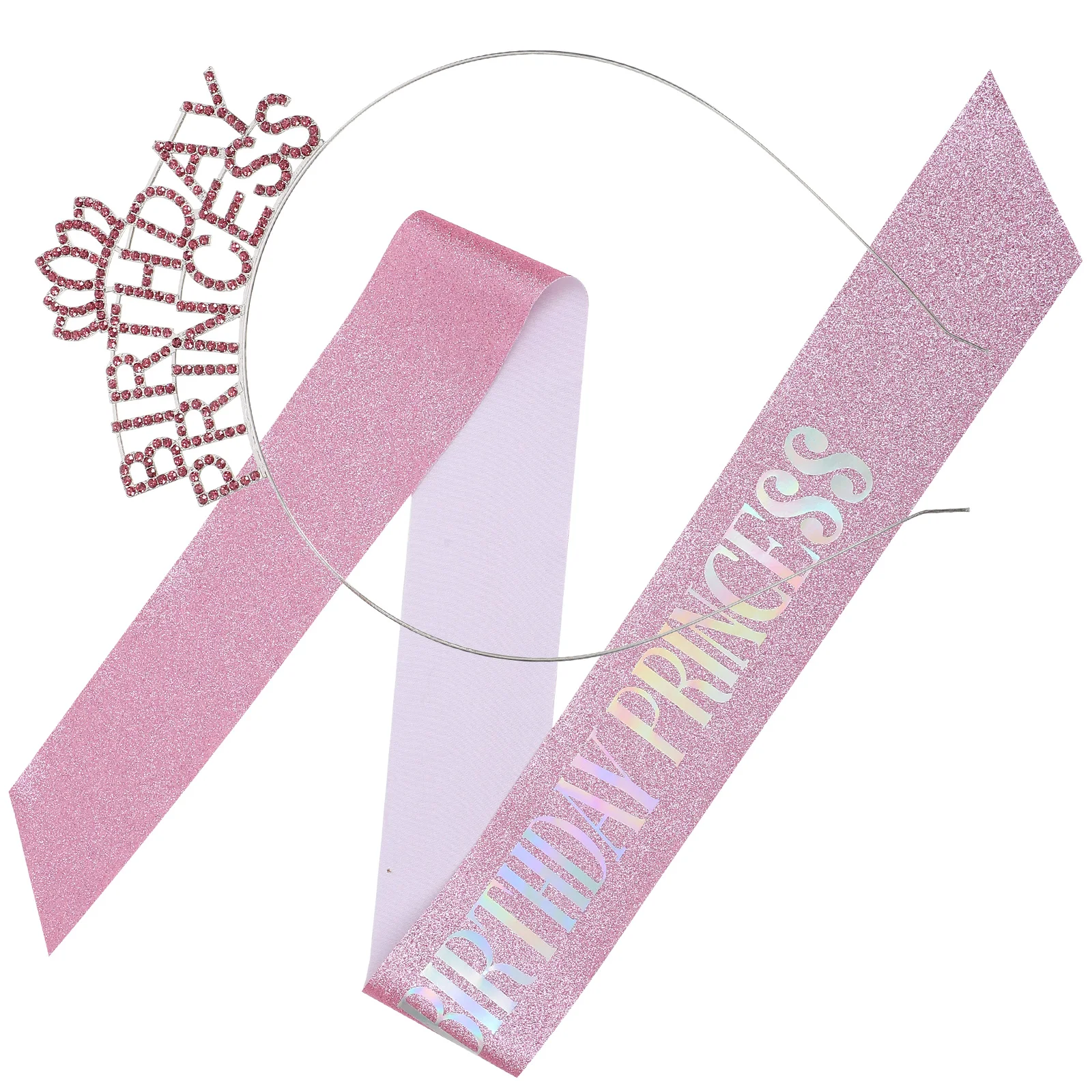 

Princess Crown Headb Birthday Sash Pink Set Shiny Rhinestone Headdress Women Accessories Sweet Style Hair B