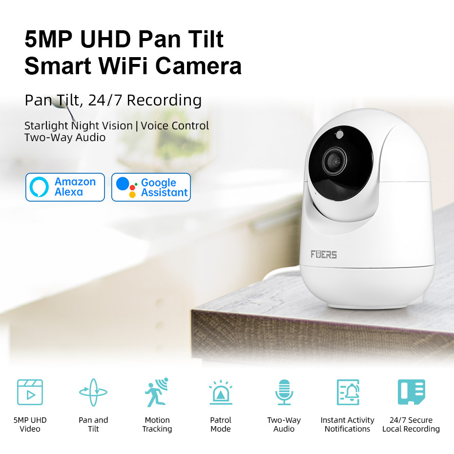  FUERS 5MP HD Indoor Security WIFI Camera For Baby Monitor Dog Camera Motion Detection Tuya Smart Home Works With Alexa 