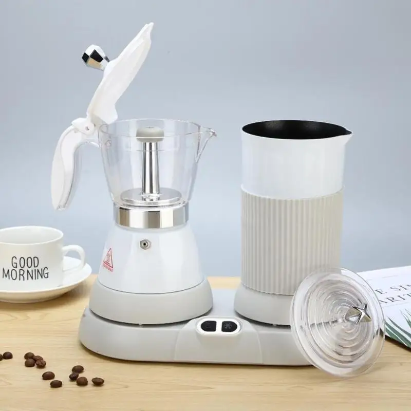 D0AB Italian Coffee Maker Electric Mokas Pot with Clear Brewing Container