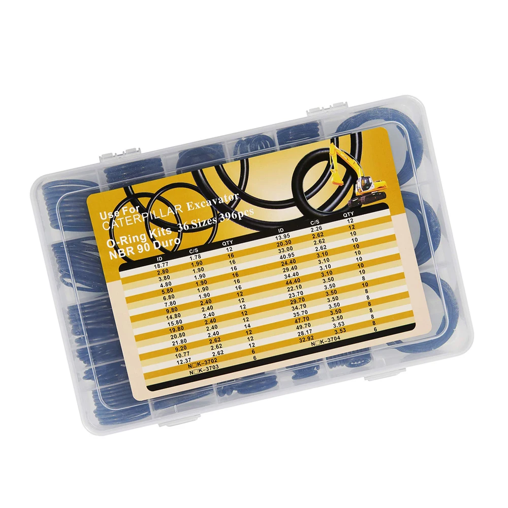 Multi-Size Hydraulic O-Ring Seal Kit 396Pcs 90 Duro Nitrile Rubber Rings for Heavy Machinery Hydraulic Piping