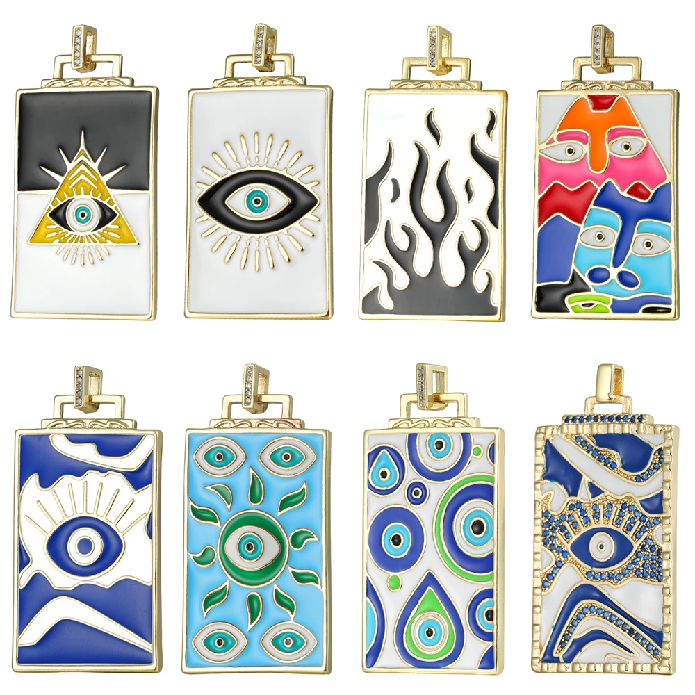 Juya 18K Gold Plated Colorful Painting Enamel Hamsa Fatima Greek Evil Eye Charms For DIY Talisman Turkish Pendant Jewelry Making