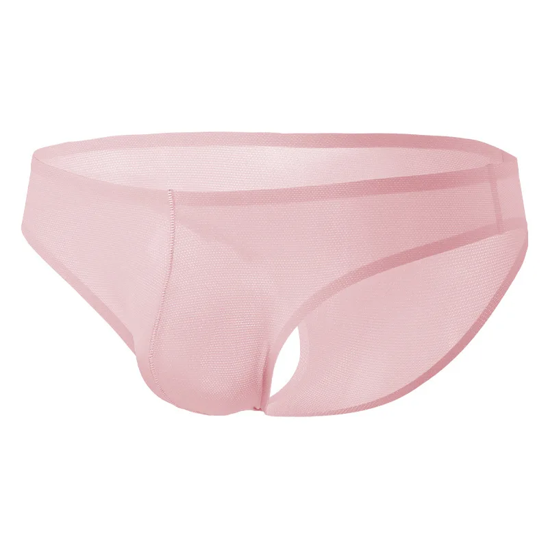 Mens Low Rise Ice Silk Triangle Underpants Seamless Net Hole Half Butt Wrap Transparent Elastic Men Briefs