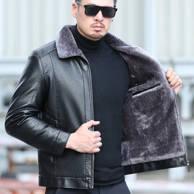 YXL-835 Men's Jacket Leather Autumn and Winter Style Fur One Lapel Natural Sheep Leather Black Brown Green