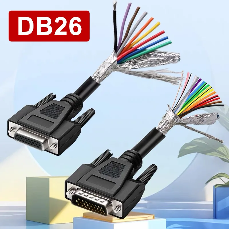 

26 Pin Shielded Male Female Connection Cable with Number Tube Terminal Wire DB26 Serial Port Cable 26pin Single Head Line