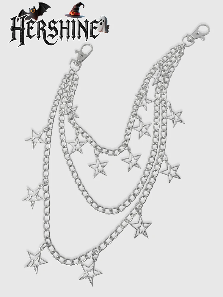 1-piece set of women's silver hollow pentagram decoration with three-layer chain punk style pants chain Halloween accessories
