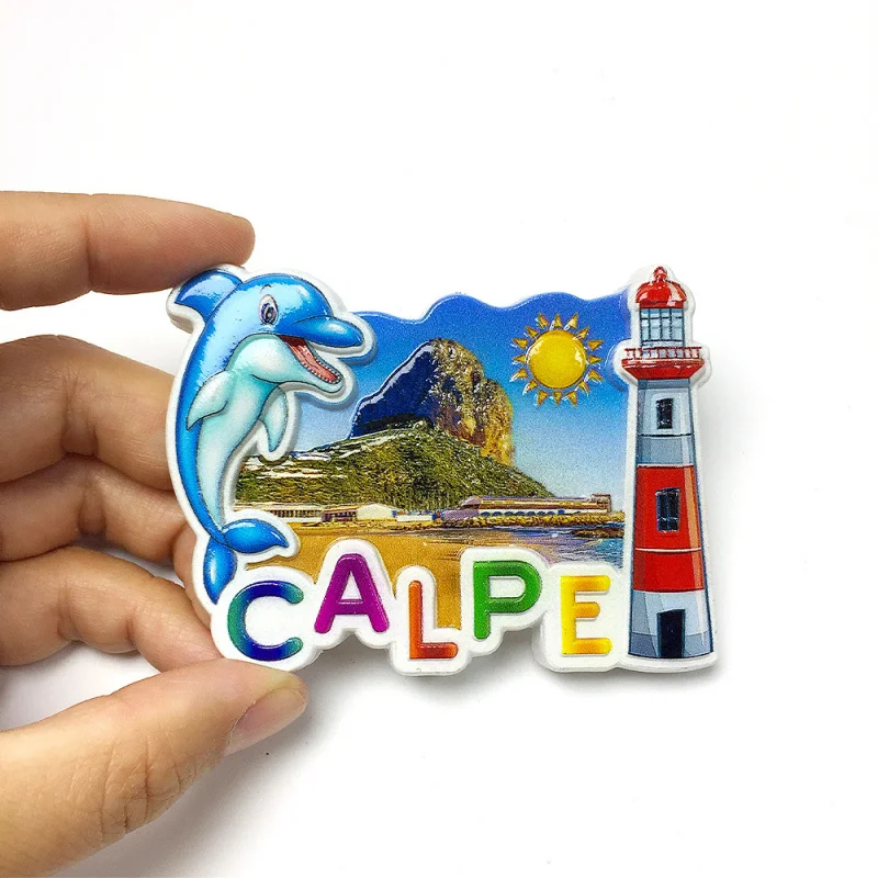 

3D Resin Calpe Spain Fridge Magnet - Dolphin & Penyal d'Ifac Lighthouse Souvenir Refrigerator Magnets Imanes para Refrigerador