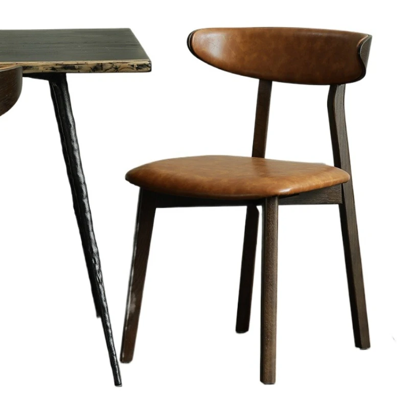 Dining chair Nordic retro North American imported oak simulation leather hemp polyester fabric back chair