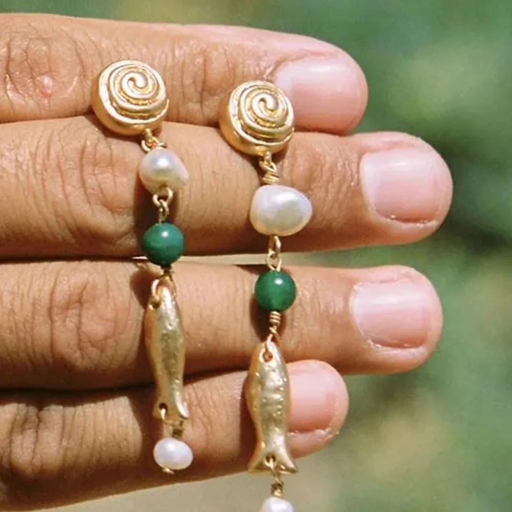 YHTOT Beach Ocean Orecchini a spirale Orecchini di perle Orecchini di pesce in acciaio inossidabile Accessori da donna Accessori da donna per le vacanze