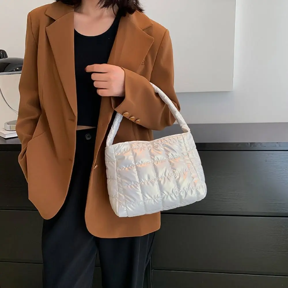 

Мягкая сумка с хлопковой подкладкой для отдыха, пуховая хлопковая сумка-тоут с вышивкой, простая зимняя пухлая сумка большой вместительности