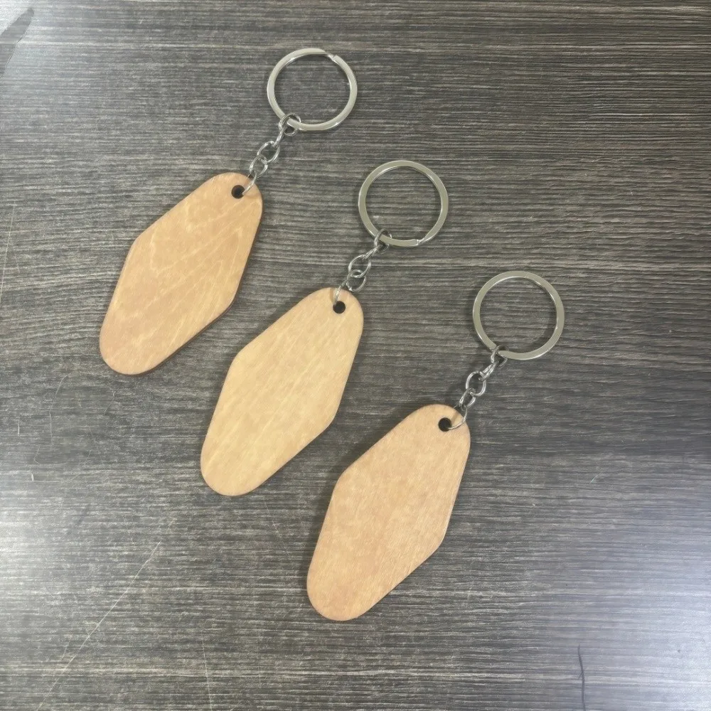 Beech Wood Keychain Blank Multi Tone Solid Timber Wood Key Ring Blank Antique Metal Ring Light Weight Rectangular Wood Tag