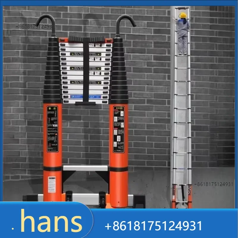 2026 Factory Direct Sales Aluminum Telescopic Ladder 5M 6M 8M Portable Straight Design with Hook Wheel for Engineering and