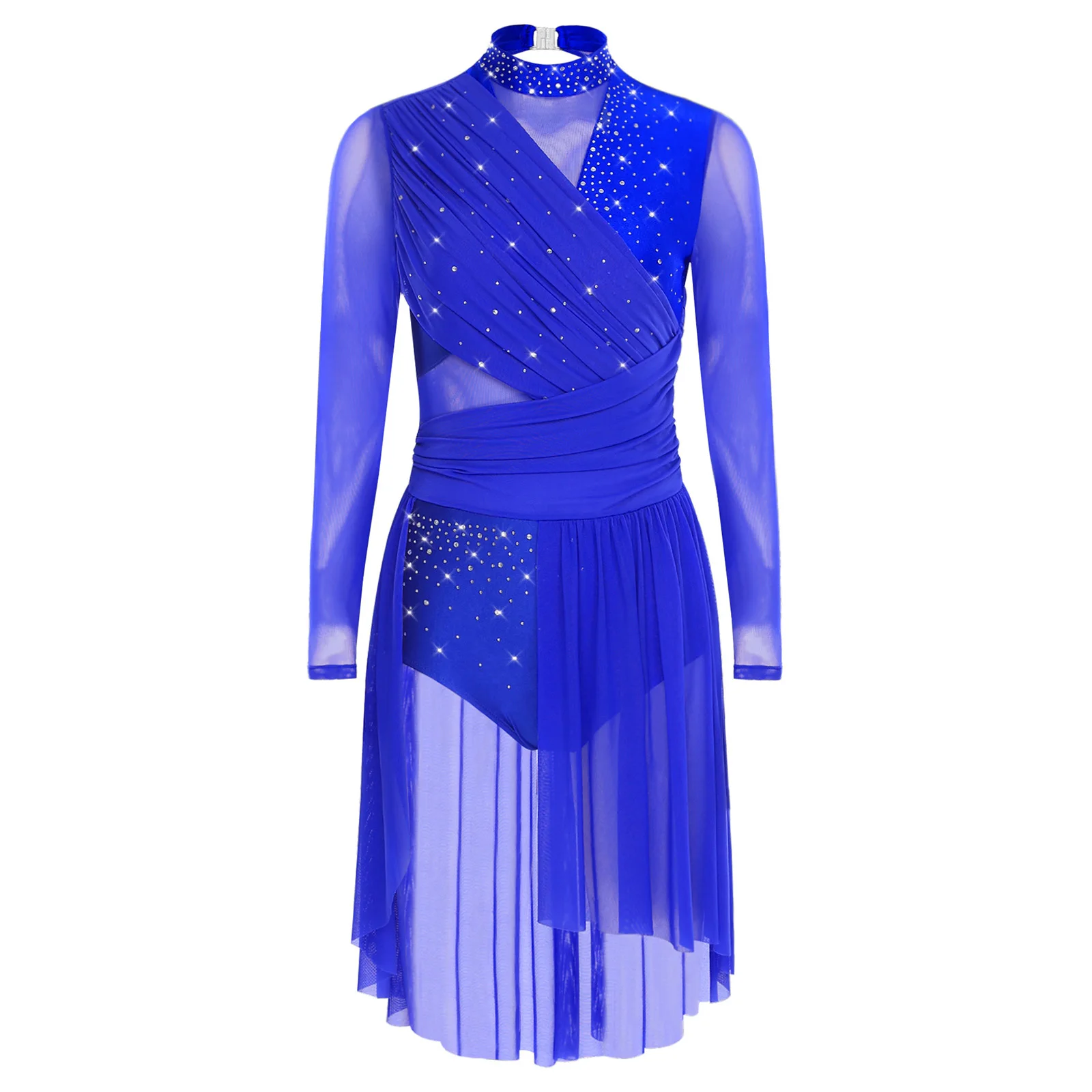 Women Dance Dress Modern Contemporary Dance Costumes Lyrical Ballet Shiny Rhinestone Performance Dress Figure Skating Costume