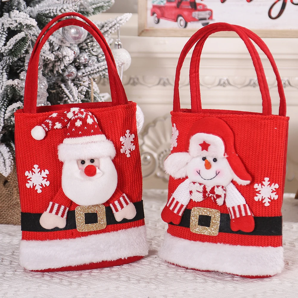 Fun Christmas Candy Bag for Children HandHeld Design with Cute Holiday Dolls Perfect for Storing Small s and Treats