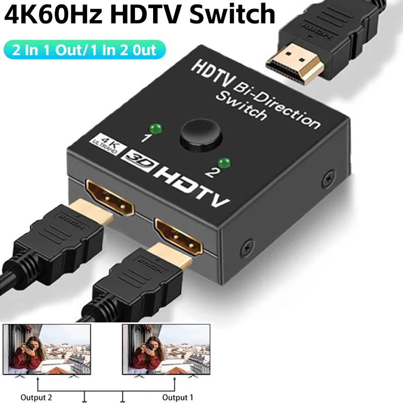 Dwukierunkowy przełącznik 2 wejścia 1 rozdzielacz wyjściowy 2x1 1 1x2 2 2 portowy przełącznik 2.0 kompatybilny z HDMI 4K dla PS3/4 TV box switcher