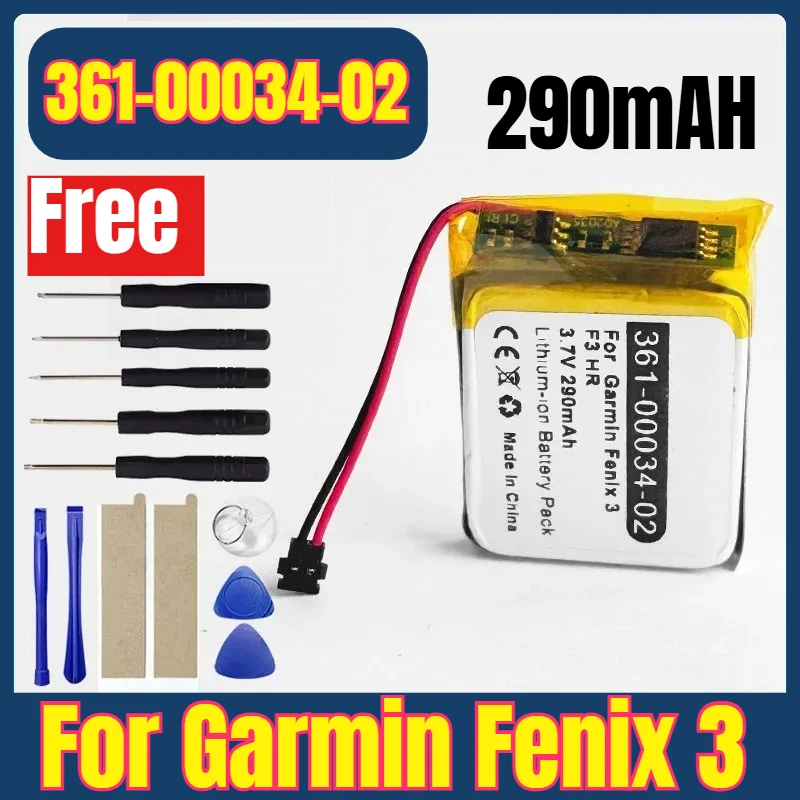 

361-00034-02 290mAh Watches Batteries for Garmin Fenix 3 Fenix3 F3 HR GPS Sports Watches + Free Tools