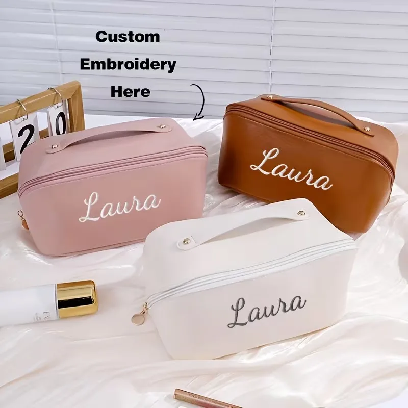 Custom Name/Text Makeup bag for Travel - Large Capacity Custom Makeup Case & Minimalist Toiletry Bag, Portable for Women & Men