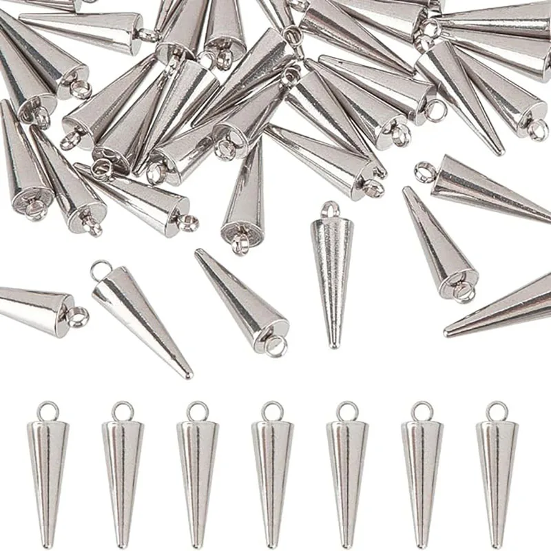 10PCS Stainless Steel Cone Charms Pendants Retro Spike Beads Charms Pendants for Women Man Hoop Earring Jewelry Making Supplies