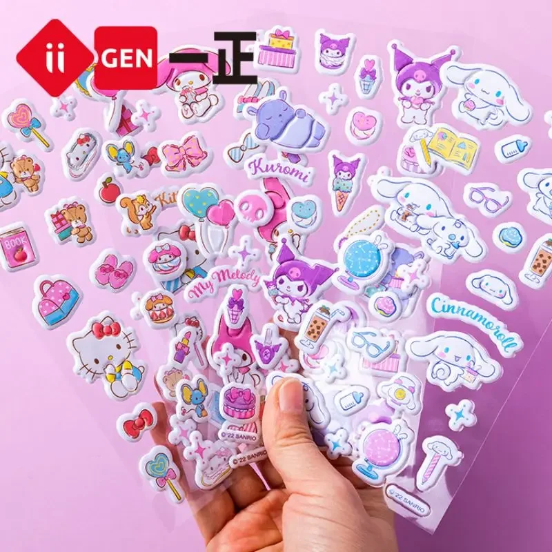 Iigen 2pcs/set Sanrio Sticker Anime Cartoon Hello Kitty Bubbly Student Kid Decorate Scrapbooking Stationery Supplies DIY