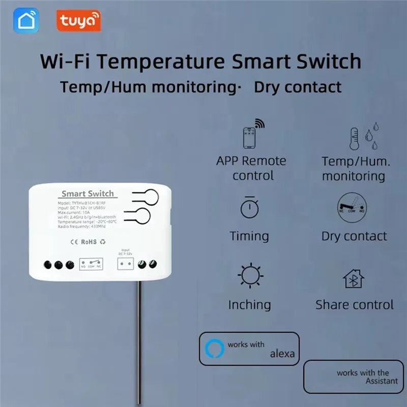 AAAEL-Tuya Smart Life Wifi Switch Relay Temperature Humidity Monitoring Thermostat Sensor Passive Dry Contact