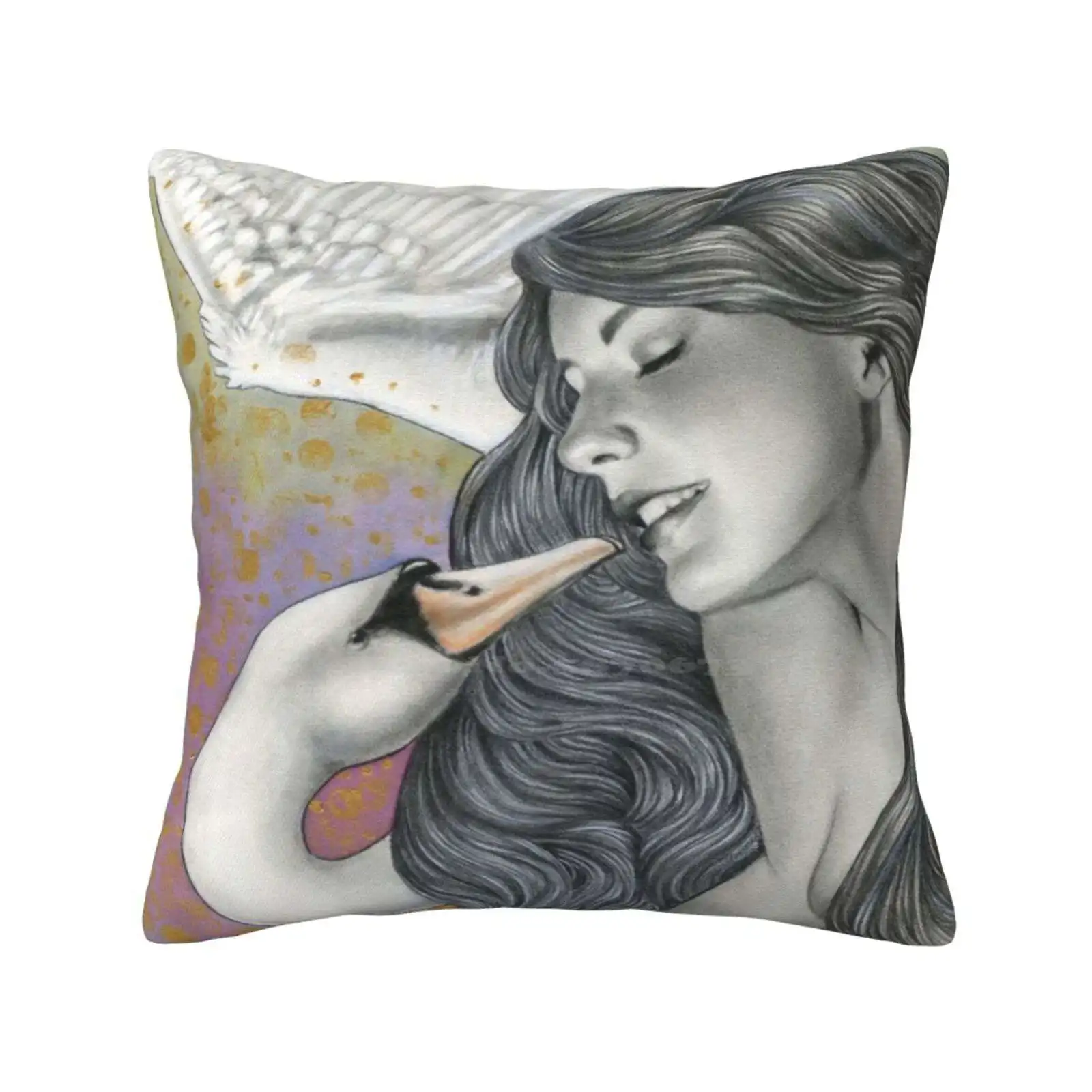 Let Me Love You Home Sofa Car Waist Throw Pillowcase Greek Myth Zeus Bird Mythology Love Romance Girl Graphite Watercolor