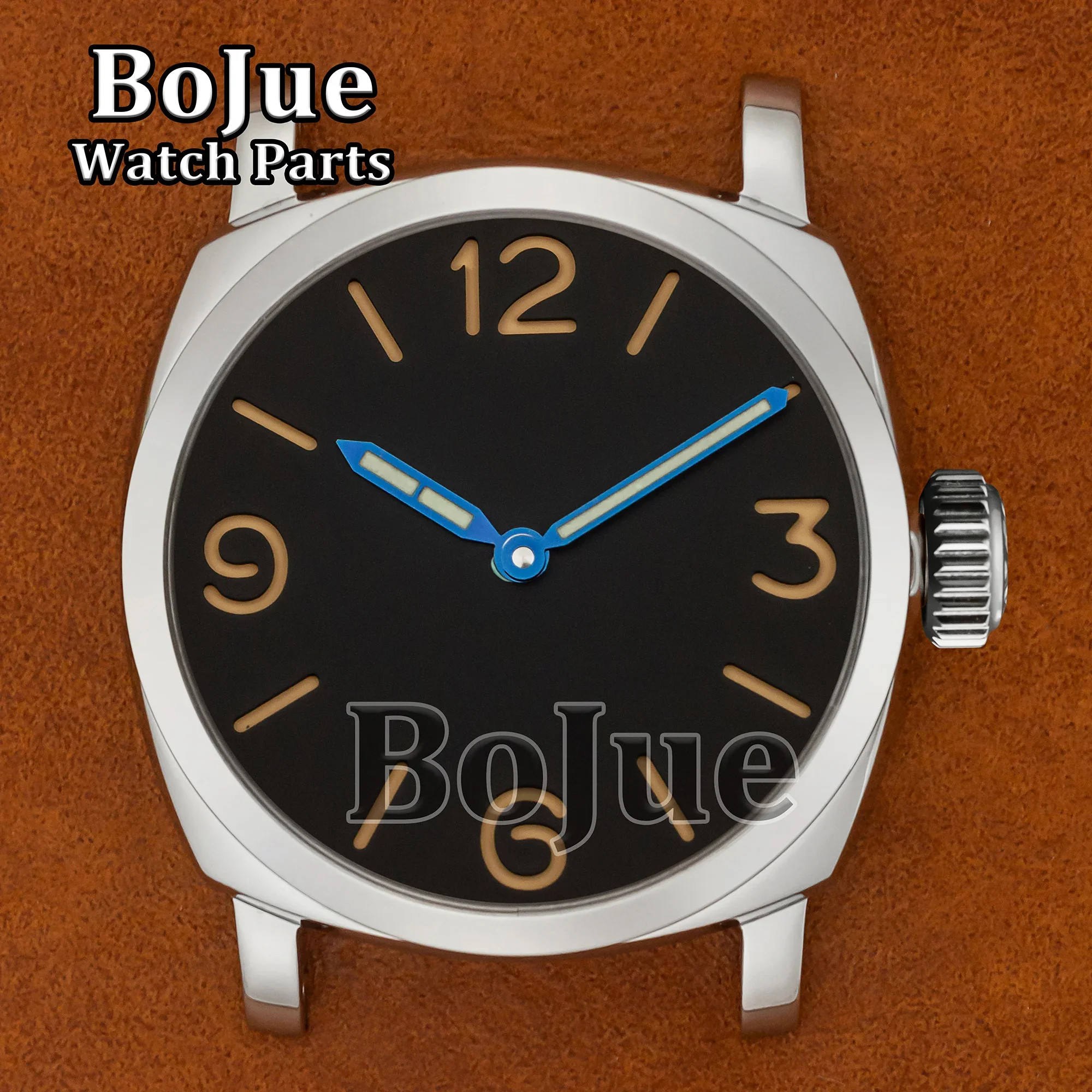 47mm Watch Case Dial Hands Leather Strap 100m Waterproof Vintage Case for Pam 6154 ETA6497/6498 ST3600 Movement Watch MOD Parts