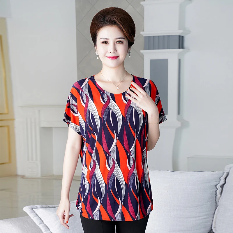 Summer Elegant Woman Blouses with Print Loose Casual Thin Middle-aged Female Shirt 2023 New Short Sleeve Woman Summer Clothes