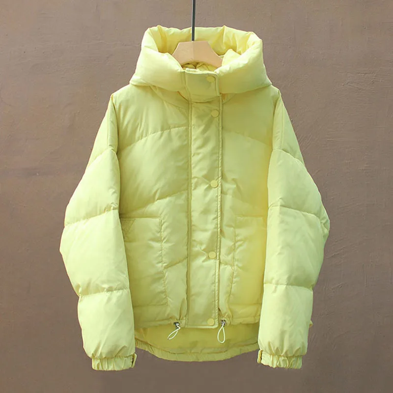 2022 Winter Puffer Jacket Women Hooded Pink Jackets Loose Casual Candy Color Coat Korean Fashion Puffer Outwear