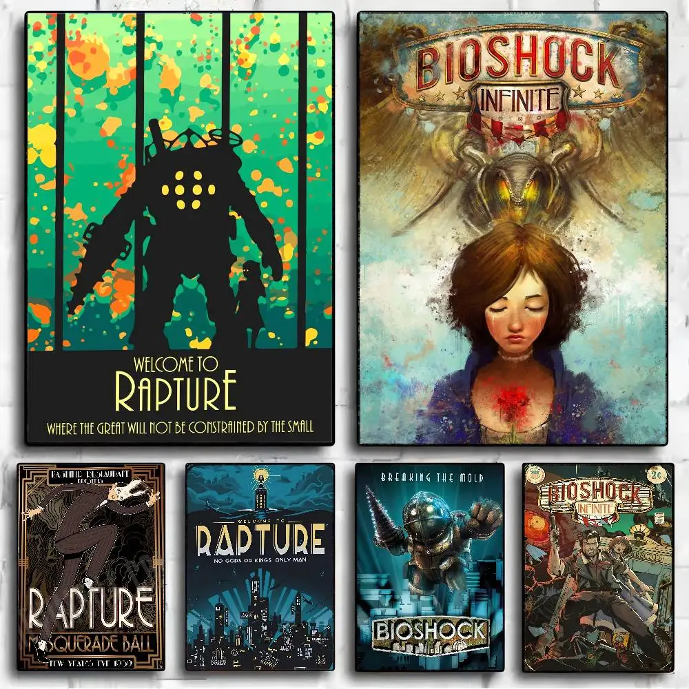 Póster artístico autoadhesivo de Game Rapture Video b-bioshock, pegatina de pared elegante para decoración de sala de estar, pintura decorativa Vintage