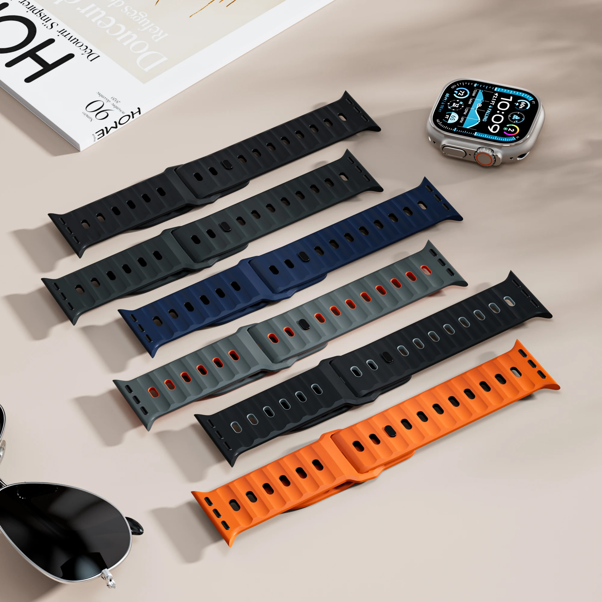 Sport Silicone Straps For Apple Watch Band 45mm 44mm 42mm 46mm 49mm Rugged Bracelet correa IWatch Series 10 SE 9 8 7 6 3 Ultra 2