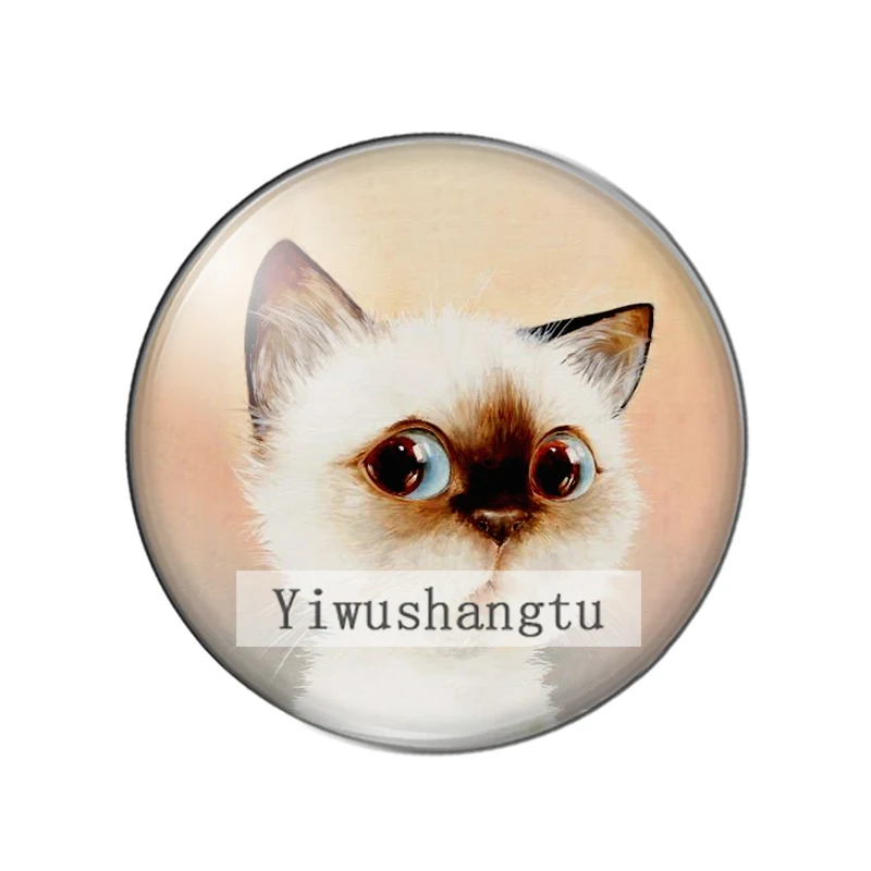 Lovely cartoon funny cat face art paintings 12mm/18mm/20mm/25mm Round photo glass cabochon demo flat back Making findings