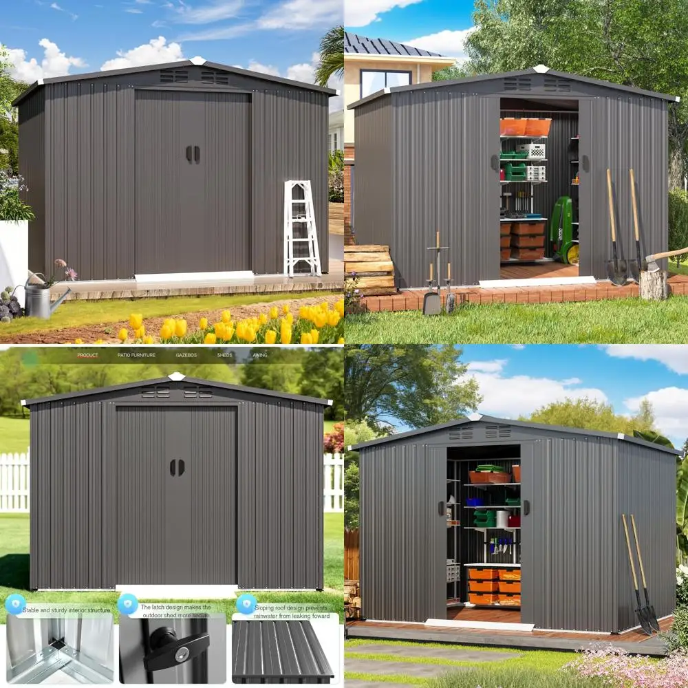 

6x8-футовый навес для хранения на открытом воздухе с раздвижной дверью — металлический навес для инструментов для хранения в саду