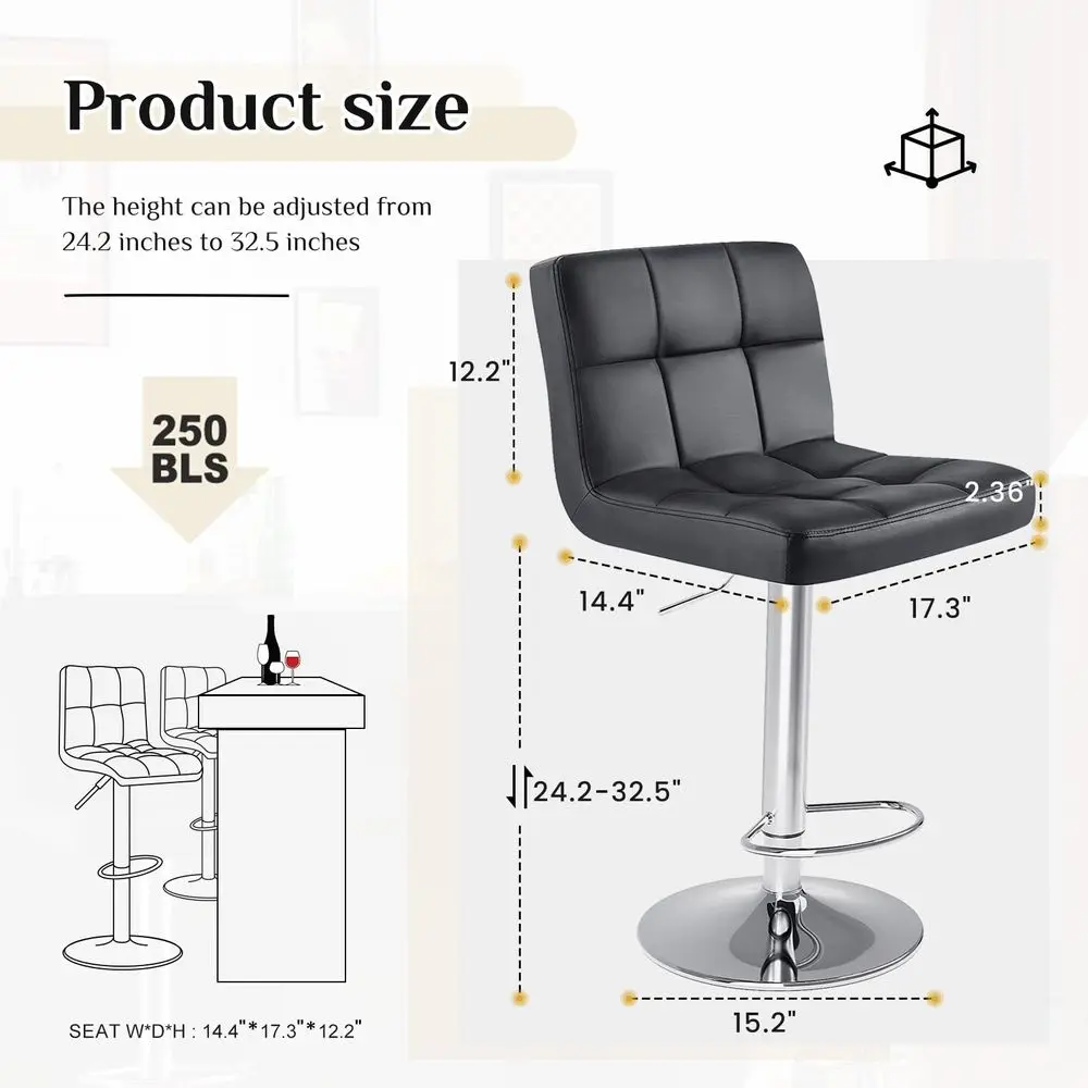 

Bar Stools Set of 4, 24 inch Counter Height Bar Stools, Upholstered Modern Kitchen Barstools with Metal Base, PU Leather Saddle