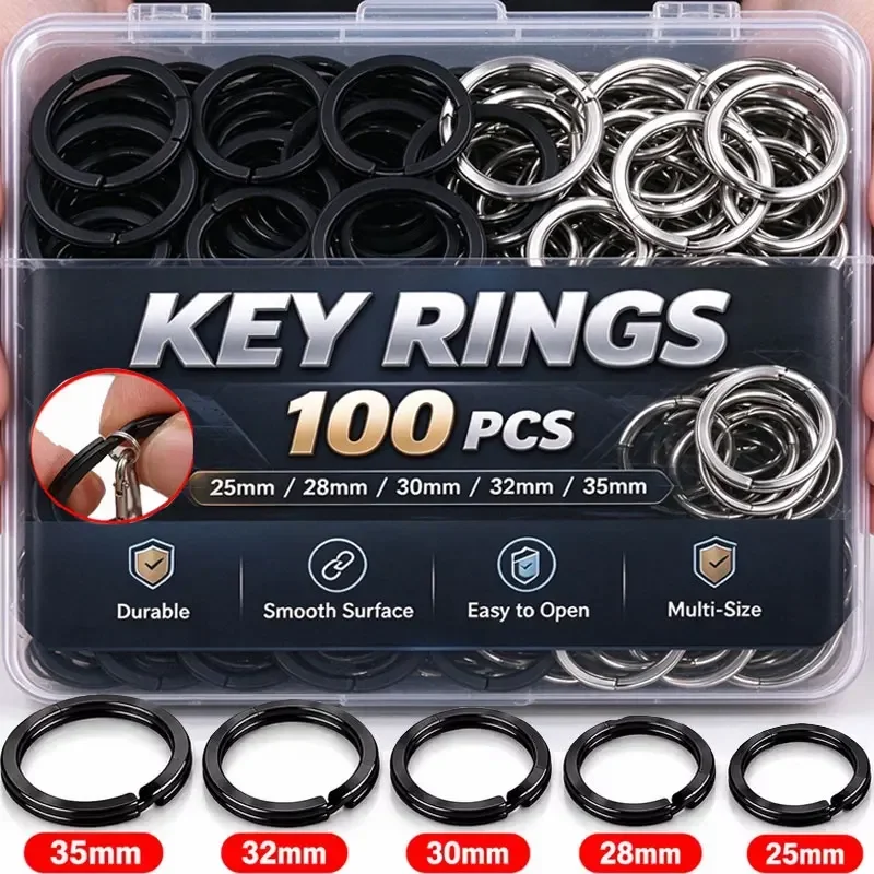 200/20pcs Stainless Steel New Edition Aperture Round Ring Keychains Thickened Large Circle Practical DIY Car Key Rings Accessory