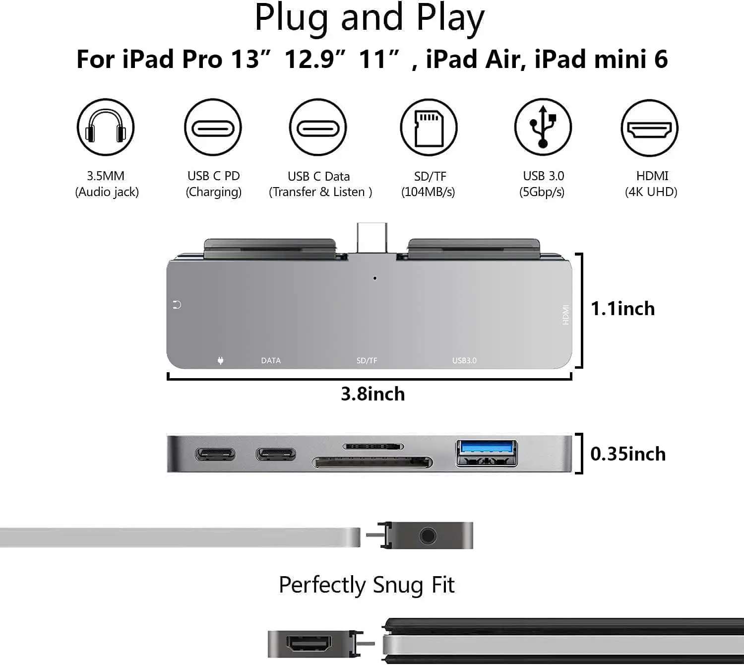 Imagem -04 - Docking Station com Hdmi Hub Usb para Ipad Pro Adaptador 7-em Ipad Pro 12.9 11 Ipad Air Usb-c pd sd tf Card Read