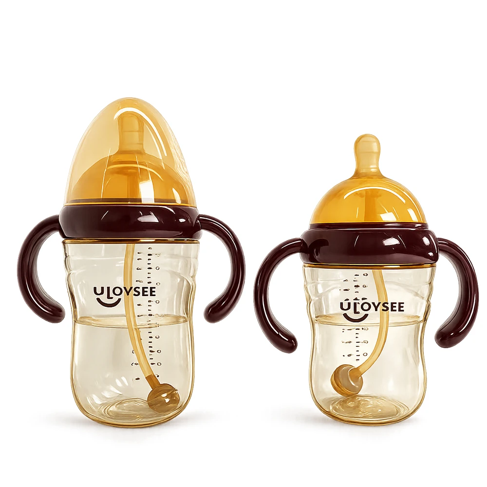 

2026 Upgraded PPSU Baby Bottle with Handles Wide Neck Anti-Breastfeeding Nipple Gravity Ball Straw Cup 2 Nipples